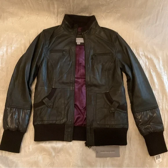 Marc Jacobs Andrew Marc Nicki Leather Bomber Jacket Size Small NWT Never Worn - Picture 3 of 7